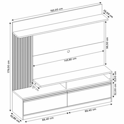 Estante para TV Até 60 Polegadas 2 Portas com Led Freijó Trend/Preto Nt1295 - Notável Móveis