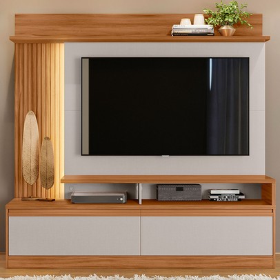 Estante para TV Até 60 Polegadas 2 Portas com Led Freijó Trend/Off White Nt1295 - Notável Móveis