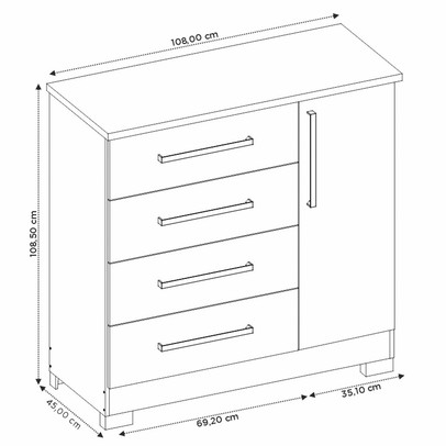 Cômoda 1 Porta 4 Gavetas Freijó Trend/Off White Nt5185 - Notável Móveis