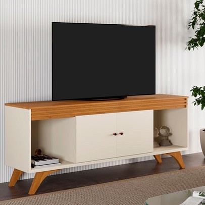 Rack para TV Até 65 Polegadas Madrid 2 Portas Off White/Naturalle - Mavaular