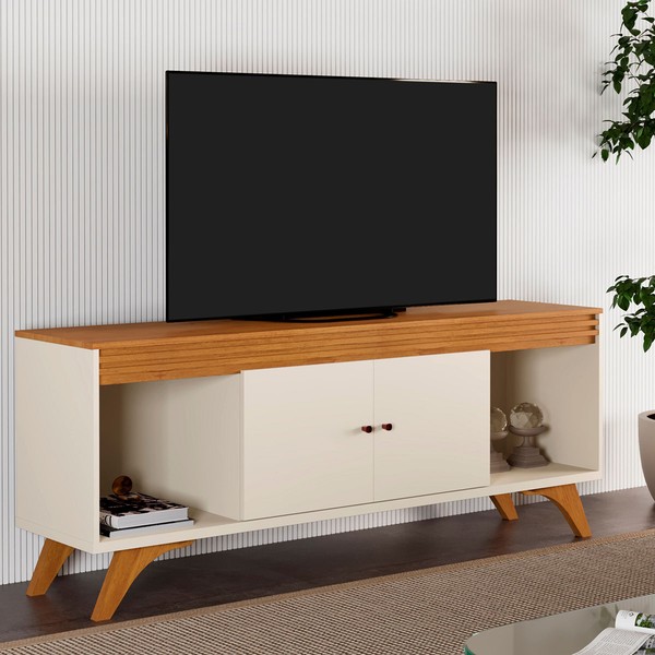 Rack para TV Até 65 Polegadas Madrid 2 Portas Off White/Naturalle - Mavaular
