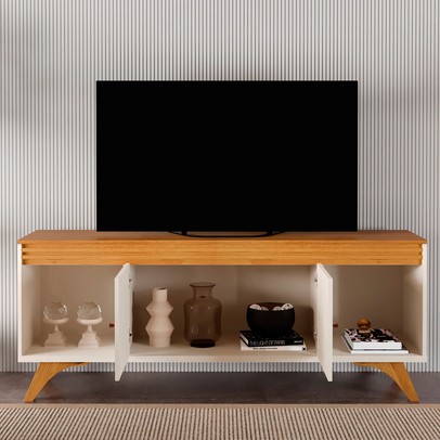 Rack para TV Até 65 Polegadas Madrid 2 Portas Off White/Naturalle - Mavaular