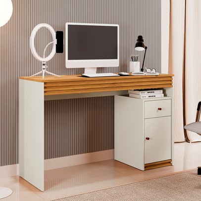 Mesa Escrivaninha Madrid 1 Porta 1 Gaveta Off White/Naturalle - Mavaular