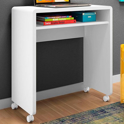Mesa Escrivaninha Smile 1 Prateleira Branco - Olivar Móveis