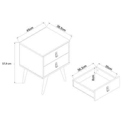 Mesa de Cabeceira Amber 2 Gavetas Savana Alecrim - Genialflex