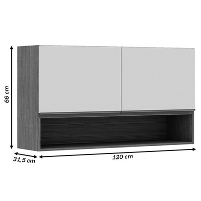 Armário Aéreo Cozinha 2 Portas Ebano Fosco/Off White Fosco 1301m - Genialflex