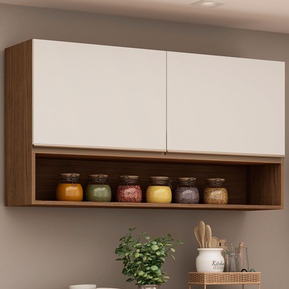 Armário Aéreo Cozinha 2 Portas Ebano Fosco/Off White Fosco 1301m - Genialflex