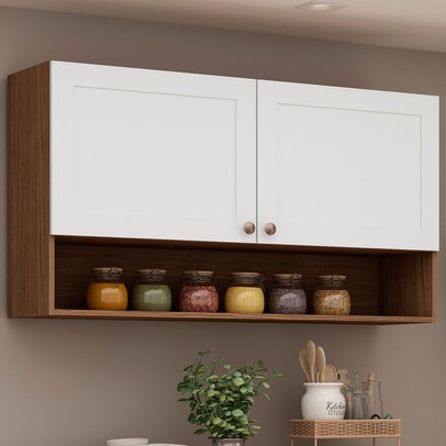 Armário Aéreo Cozinha 2 Portas Ebano Fosco/Branco 1301p - Genialflex