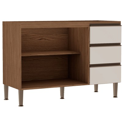 Balcão de Cozinha 2 Portas 3 Gavetas Ebano Fosco/Off White Fosco 1303m - Genialflex