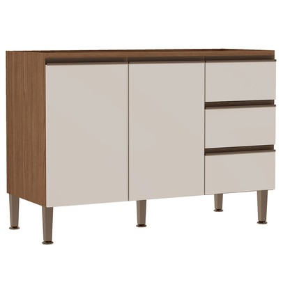 Balcão de Cozinha 2 Portas 3 Gavetas Ebano Fosco/Off White Fosco 1303m - Genialflex