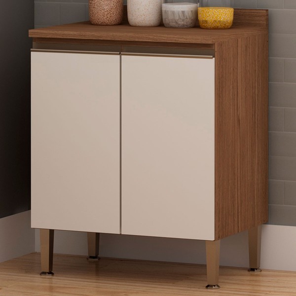 Armário de Cozinha 2 Portas Ebano Fosco/Off White Fosco 1304m - Genialflex