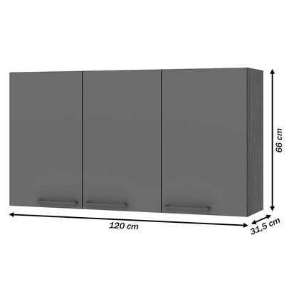 Armário Aéreo Cozinha 3 Portas Ebano Fosco/Off White Fosco 1306m - Genialflex