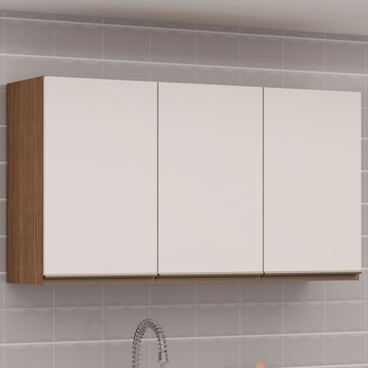 Armário Aéreo Cozinha 3 Portas Ebano Fosco/Off White Fosco 1306m - Genialflex