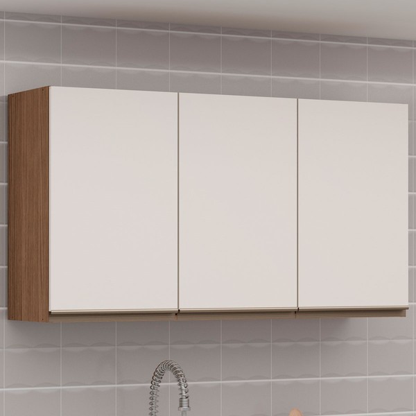 Armário Aéreo Cozinha 3 Portas Ebano Fosco/Off White Fosco 1306m - Genialflex