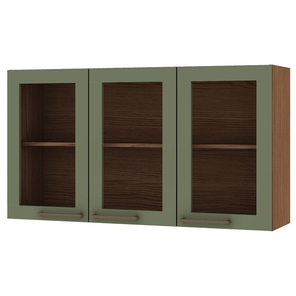 Armário Aéreo Cozinha 3 Portas com Vidro Ebano Fosco/Alecrim 1318l - Genialflex