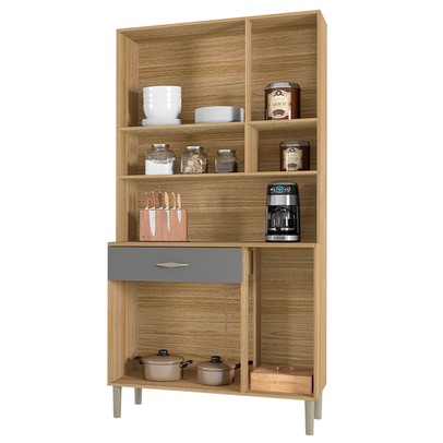 Armário de Cozinha Golden 6 Portas 1 Gaveta com Vidro Freijó/Gris - Kits Paraná