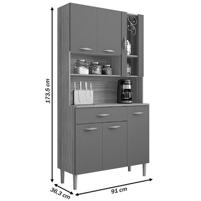 Armário de Cozinha Golden 6 Portas 1 Gaveta com Vidro Freijó/Gris - Kits Paraná