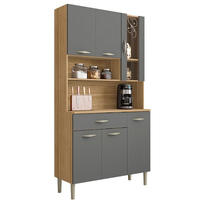 Armário de Cozinha Golden 6 Portas 1 Gaveta com Vidro Freijó/Gris - Kits Paraná