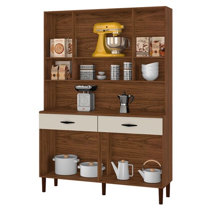 Armário de Cozinha Golden 8 Portas 2 Gavetas com Vidro Nogueira/Off White - Kits Paraná