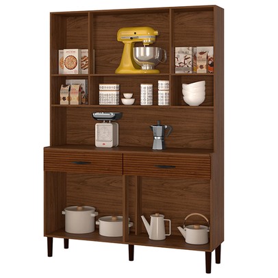 Armário de Cozinha Golden 8 Portas 2 Gavetas com Vidro Ripado 3d Nogueira/Off White - Kits Paraná