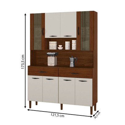 Armário de Cozinha Golden 8 Portas 2 Gavetas com Vidro Ripado 3d Nogueira/Off White - Kits Paraná