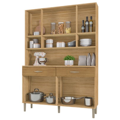Armário de Cozinha Golden 8 Portas 2 Gavetas com Vidro Ripado 3d Freijó/Supremo - Kits Paraná