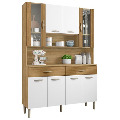 Armário de Cozinha Golden 8 Portas 2 Gavetas com Vidro Ripado 3d Freijó/Supremo - Kits Paraná