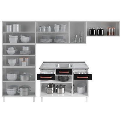 Cozinha de Aço Completa Mirage New 14 Portas 2 Gavetas Branco/Preto 815484 - Telasul