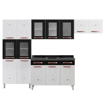 Cozinha de Aço Completa Mirage New 14 Portas 2 Gavetas Branco/Preto 815484 - Telasul