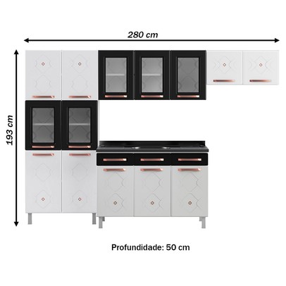 Cozinha de Aço Completa Mirage New 14 Portas 2 Gavetas Branco/Preto 815484 - Telasul