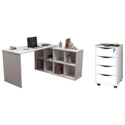 Escritório Completo Nero 4 Gavetas Branco - Artany Móveis