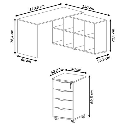 Escritório Completo Nero 4 Gavetas Branco - Artany Móveis