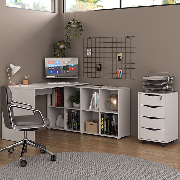 Escritório Completo Nero 4 Gavetas Branco - Artany Móveis