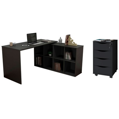 Escritório Completo Nero 4 Gavetas Preto - Artany Móveis