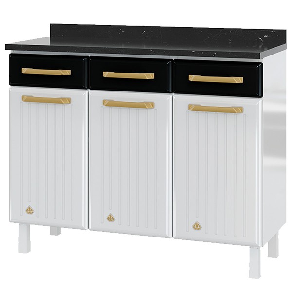 Armário de Cozinha em Aço Diamante 3 Portas 3 Gavetas Branco/Preto 818108 - Telasul