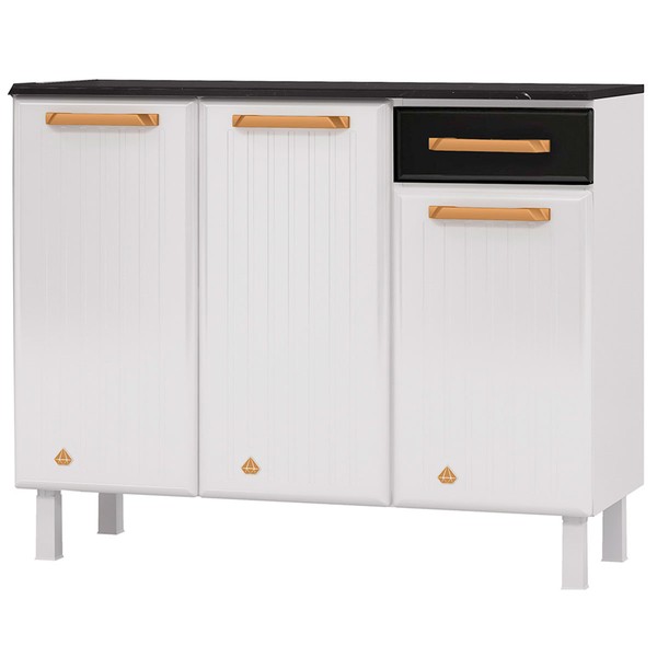 Balcão de Cozinha em Aço Diamante 3 Portas 1 Gaveta Branco/Preto 818134 - Telasul