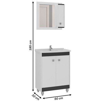 Armário de Banheiro 60 Cm 3 Portas Branco/Preto - Ozini Móveis