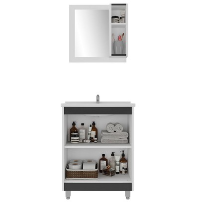 Armário de Banheiro 60 Cm 3 Portas Branco/Preto - Ozini Móveis