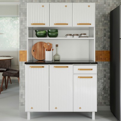 Cozinha de Aço Compacta Diamante 6 Portas 1 Gaveta Branco 818223 - Telasul