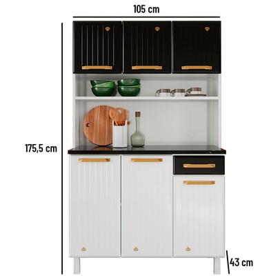 Cozinha de Aço Compacta Diamante 6 Portas 1 Gaveta Branco/Preto 818223 - Telasul