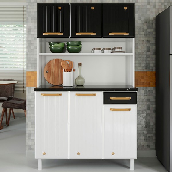 Cozinha de Aço Compacta Diamante 6 Portas 1 Gaveta Branco/Preto 818223 - Telasul