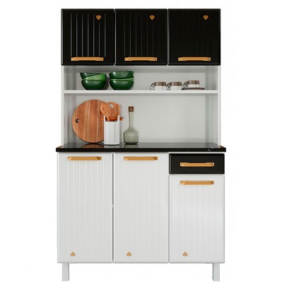 Cozinha de Aço Compacta Diamante 6 Portas 1 Gaveta Branco/Preto 818223 - Telasul