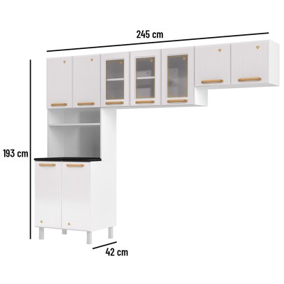 Cozinha de Aço Compacta Diamante 9 Portas com Vidro Branco 818444 - Telasul