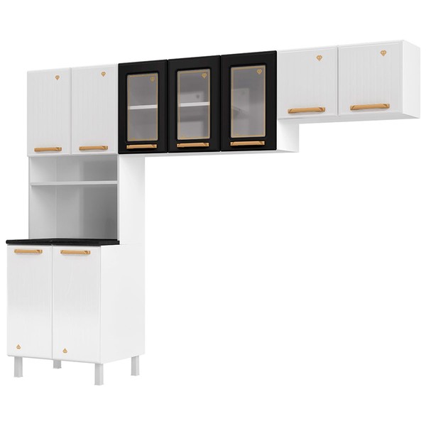 Cozinha de Aço Compacta Diamante 9 Portas com Vidro Branco/Preto 818444 - Telasul