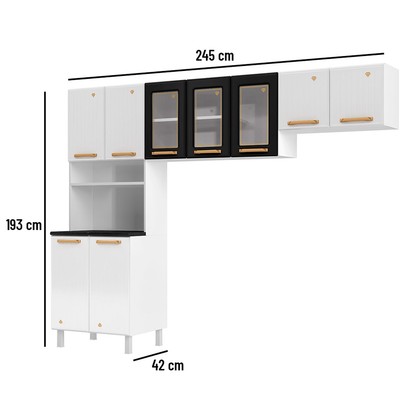 Cozinha de Aço Compacta Diamante 9 Portas com Vidro Branco/Preto 818444 - Telasul