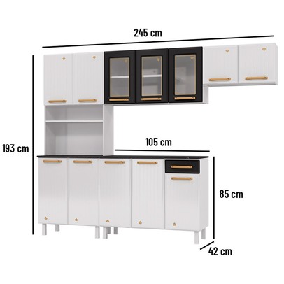 Cozinha de Aço Completa Diamante 12 Portas 1 Gaveta Branco/Preto 818489 - Telasul