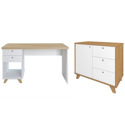 Escritório Completo Sky 1 Porta 5 Gavetas Olmo/Branco - Artany Móveis