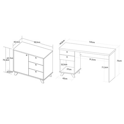Escritório Completo Sky 1 Porta 5 Gavetas Olmo/Branco - Artany Móveis