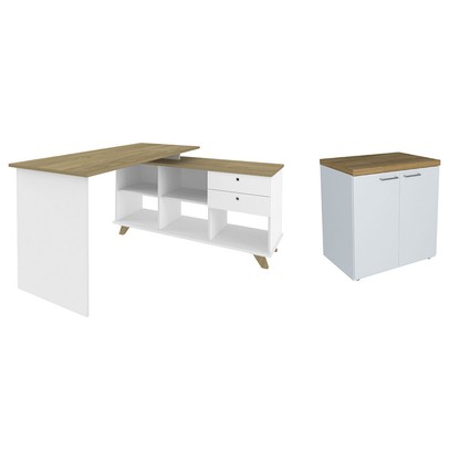 Escritório Completo Gold 2 Portas 2 Gavetas Olmo/Branco - Artany Móveis