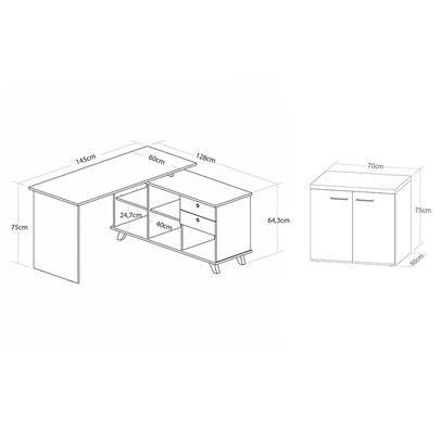 Escritório Completo Gold 2 Portas 2 Gavetas Olmo/Branco - Artany Móveis